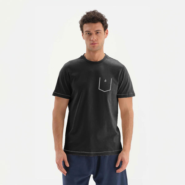 elo AH Men's Pocket Printed Style Classic Tee Shirt Black