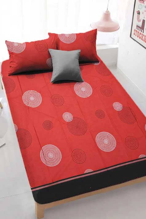 elo AMO Target Circles Printed Style Bed Sheet Set With Pillow Cover Red