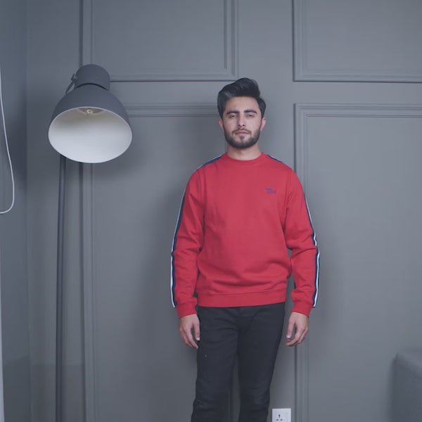 Elo Archer & Finch Men's Strips Style Logo Embroidered Sweat Shirt Red