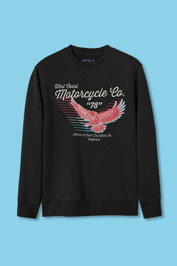 Elo Archer & Finch Men's West Co Motorcyle Printed Sweat Shirt Black