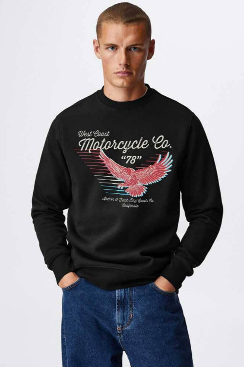 elo Archer & Finch Men's West Co Motorcyle Printed Sweat Shirt Black