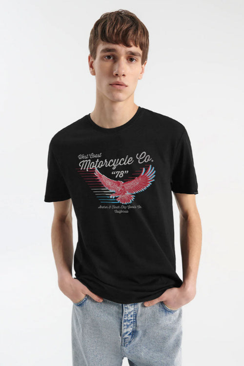 Elo Archer & Finch Men's West Coast Motorcycle Printed Tee Shirt Graphite