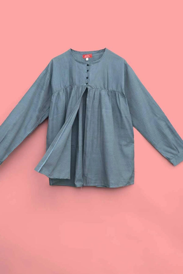 Elo Artesanos Odense Girl's Long Sleeves Frill Frock Blue