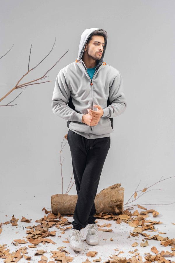 Elo Axinite Men's AX 96 Contrast Panel Fleece Zipper Hoodie. Navy & Red