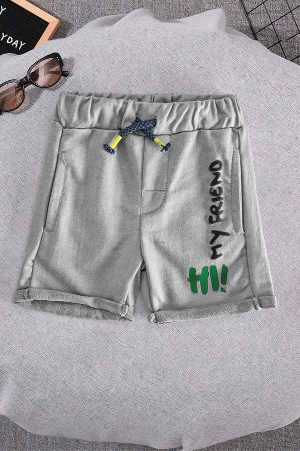 elo Baby Club HI My Friend Printed Terry Shorts Heather Grey