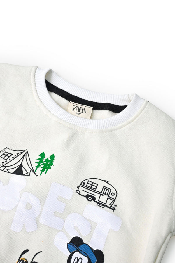 Elo Baby Club Kid's Forest Printed Fleece Sweat Shirt Cream