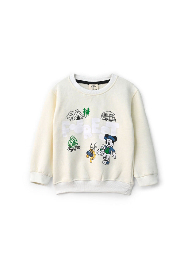 elo Baby Club Kid's Forest Printed Fleece Sweat Shirt Cream