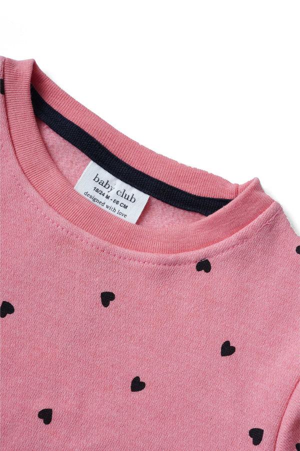 Elo Baby Club Kid's Heart Printed Fleece Sweat Shirt Pink