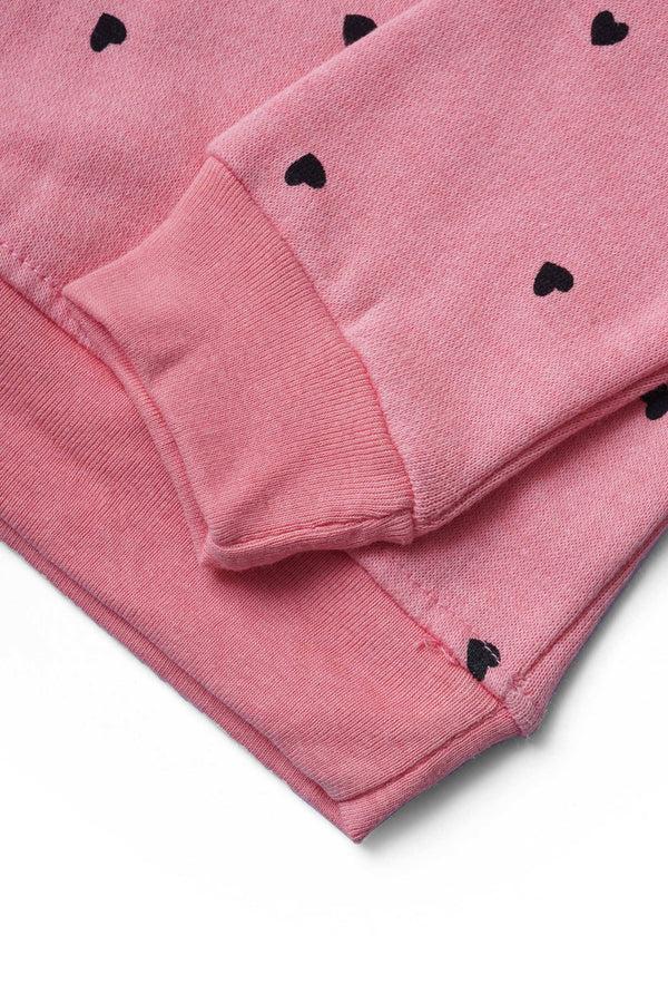 Elo Baby Club Kid's Heart Printed Fleece Sweat Shirt Pink