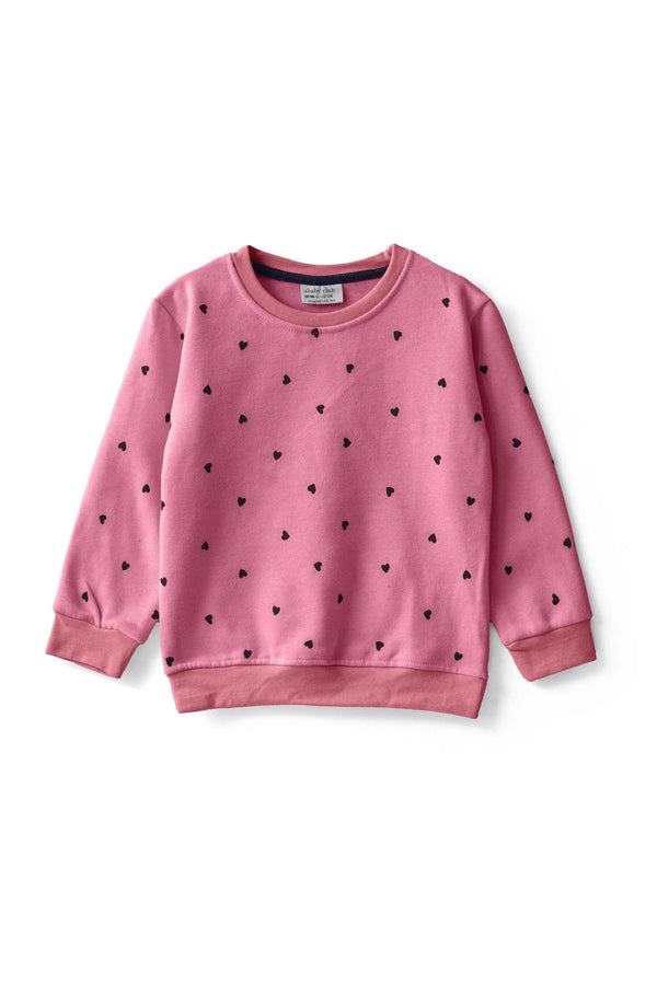 elo Baby Club Kid's Heart Printed Fleece Sweat Shirt Pink