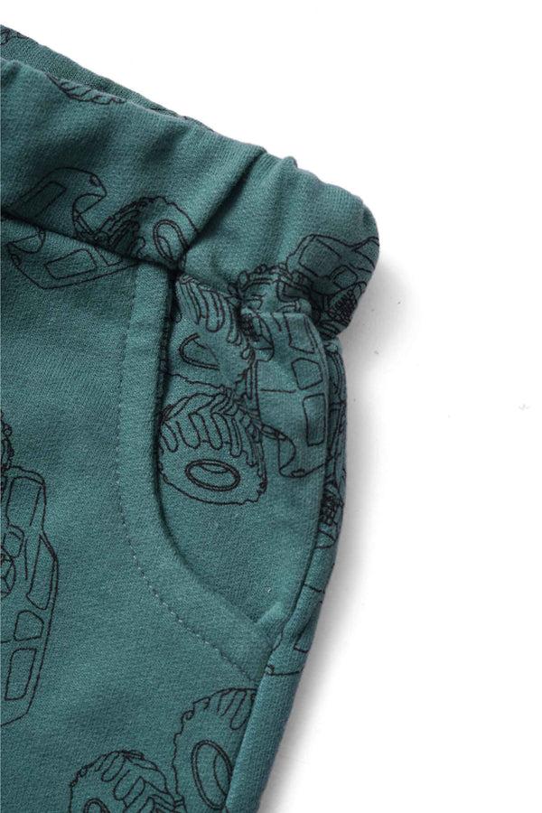 Elo Baby Club Kid's Monster Truck Printed Terry Jogger Pants Teal
