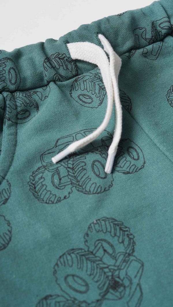 Elo Baby Club Kid's Monster Truck Printed Terry Jogger Pants Teal