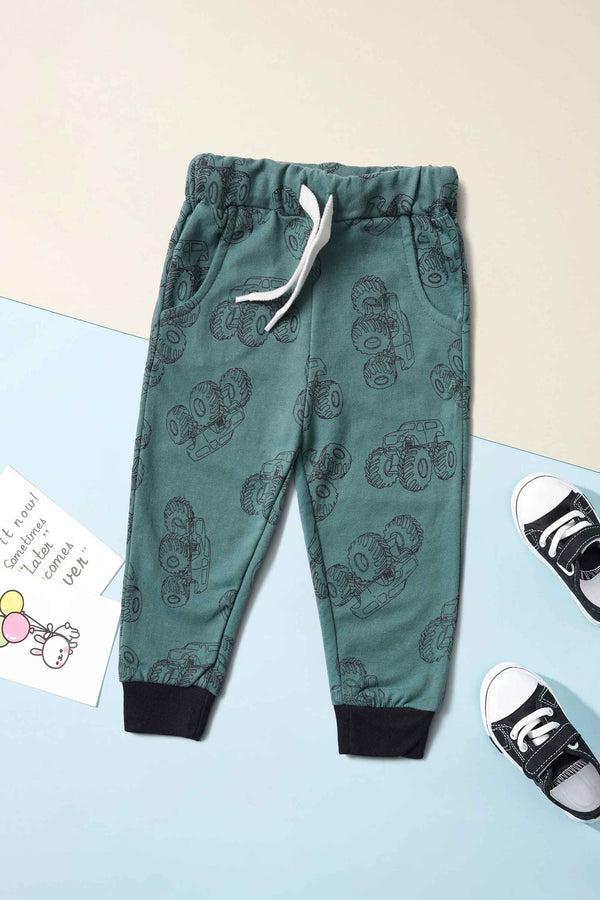 elo Baby Club Kid's Monster Truck Printed Terry Jogger Pants Teal
