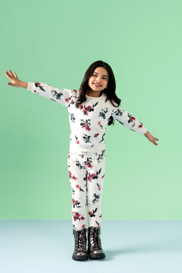 Elo Baby Club Kid's Rose Printed Fleece Sweat Shirt White