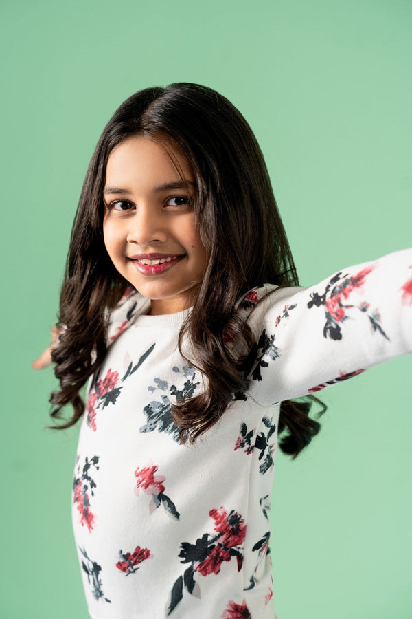 Elo Baby Club Kid's Rose Printed Fleece Sweat Shirt White