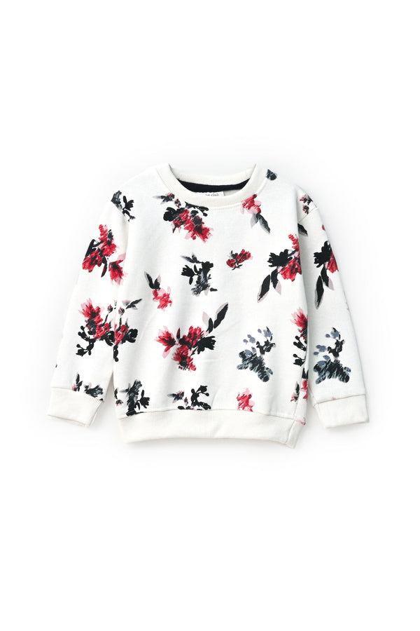 Elo Baby Club Kid's Rose Printed Fleece Sweat Shirt White