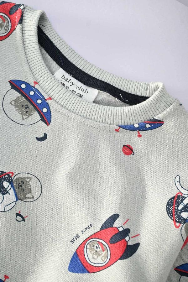 Elo Baby Club Kid's Space Travel Printed Fleece Sweat Shirt Grey