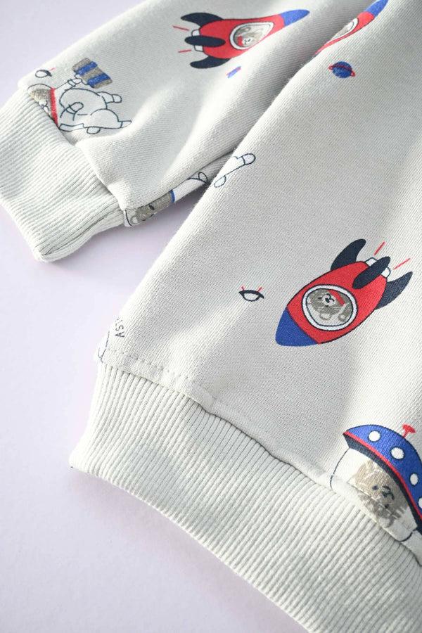 Elo Baby Club Kid's Space Travel Printed Fleece Sweat Shirt Grey