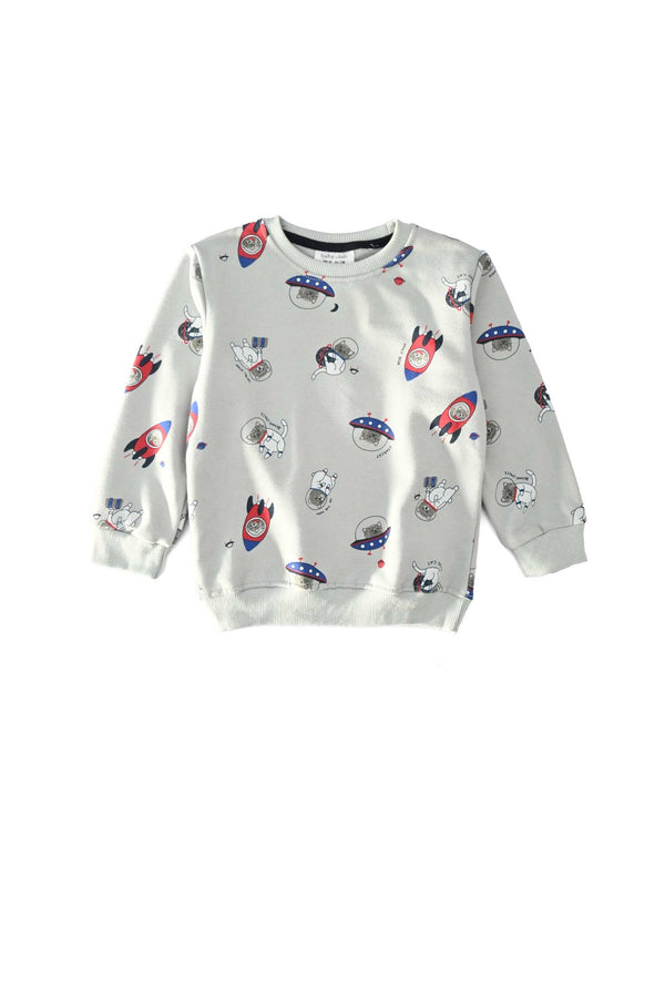 elo Baby Club Kid's Space Travel Printed Fleece Sweat Shirt Grey