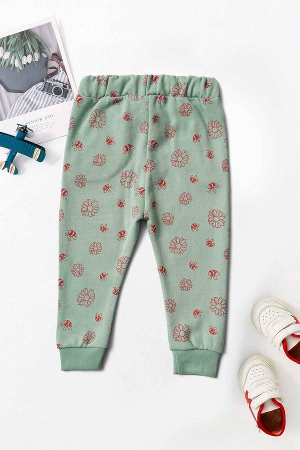 Elo Baby Club Kid's Sunflower Printed Jogger Pants Bottle Green