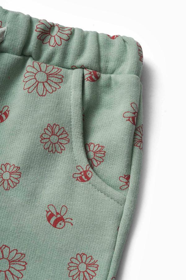 Elo Baby Club Kid's Sunflower Printed Jogger Pants Bottle Green