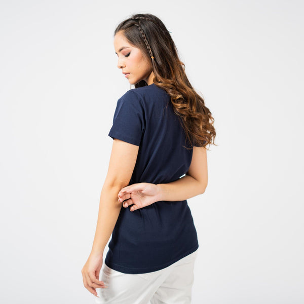 Elo BDY Women Let Him Talk Printed V- Neck Tee Shirt Navy