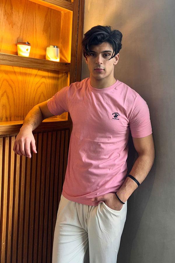 Elo Beverly Hills Men's Polo Club Embroidered Crew Neck Tee Shirt Pink