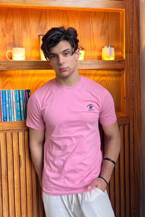elo Beverly Hills Men's Polo Club Embroidered Crew Neck Tee Shirt Pink