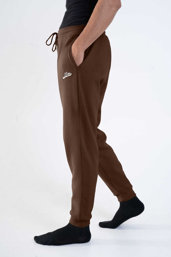 elo BHM Men's Embroidered Fleece Jogger Pants Brown