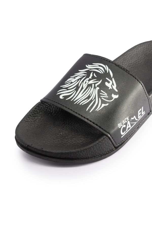 Elo Black Camel Men's Alpha Lion Printed Slides Black