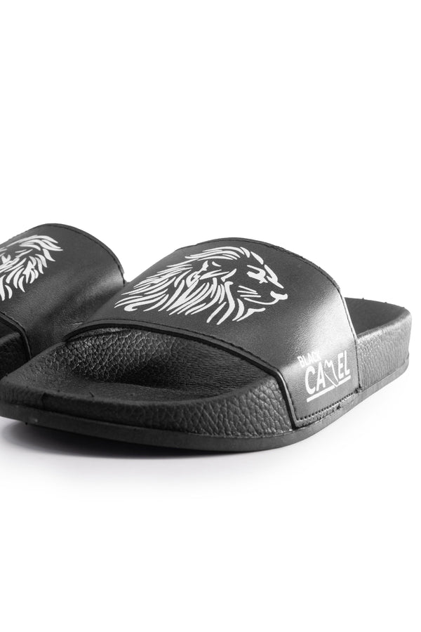 Elo Black Camel Men's Alpha Lion Printed Slides Black