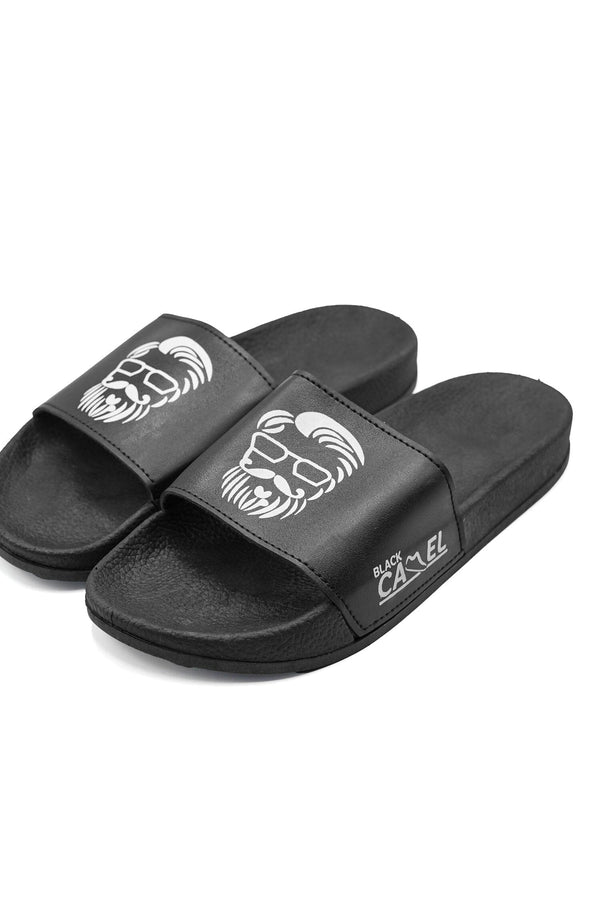 Elo Black Camel Men's Bearded Face Printed Slide Slippers Black