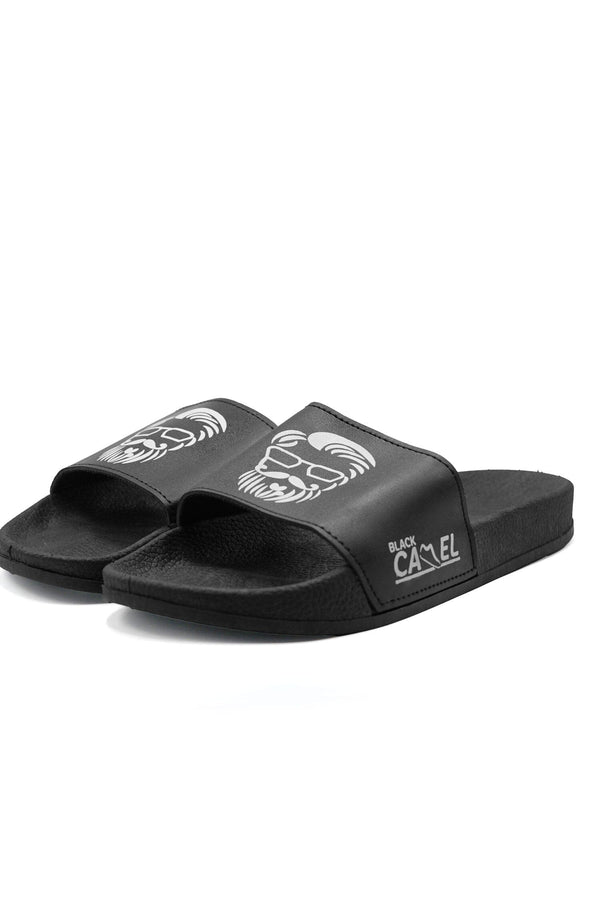 elo Black Camel Men's Bearded Face Printed Slide Slippers Black