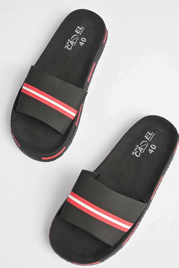 Elo Black Camel Men's Bruges Striped Design Soft Slides Black