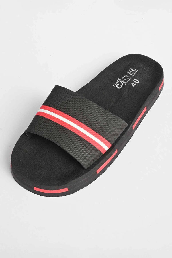Elo Black Camel Men's Bruges Striped Design Soft Slides Black