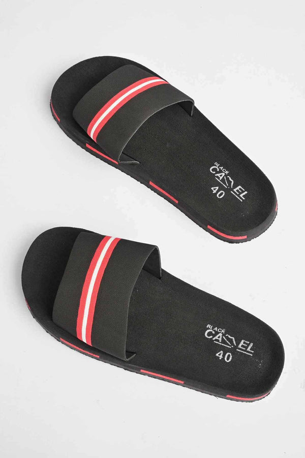 elo Black Camel Men's Bruges Striped Design Soft Slides Black