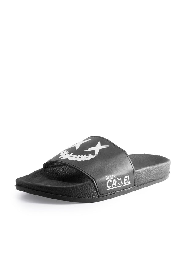 Elo Black Camel Men's Crossed Eyes Face Printed Slides Black