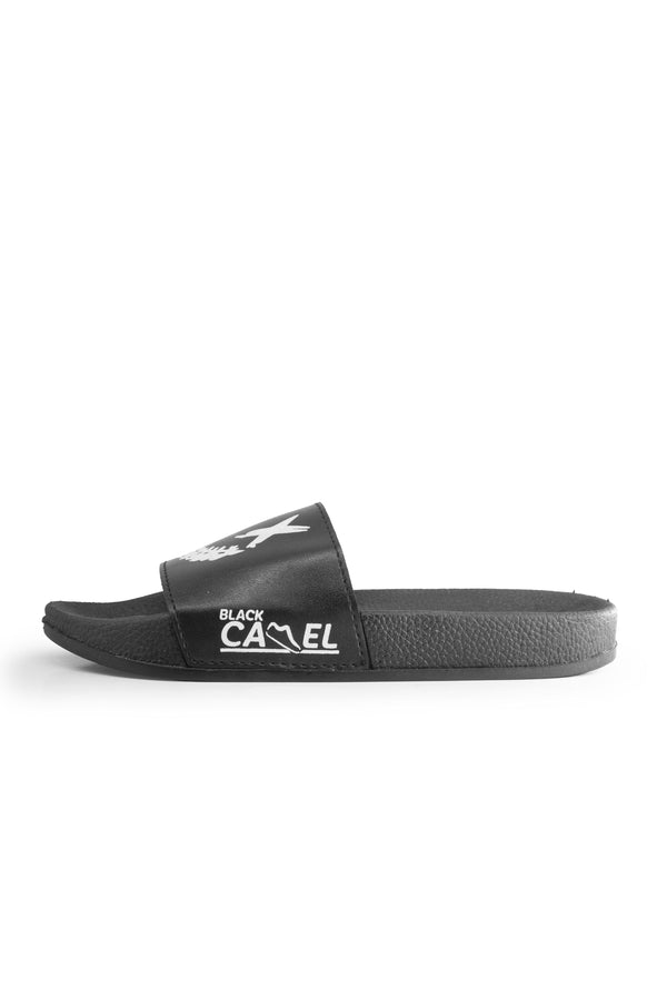 Elo Black Camel Men's Crossed Eyes Face Printed Slides Black