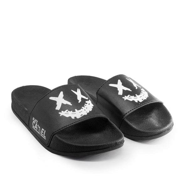 elo Black Camel Men's Crossed Eyes Face Printed Slides Black