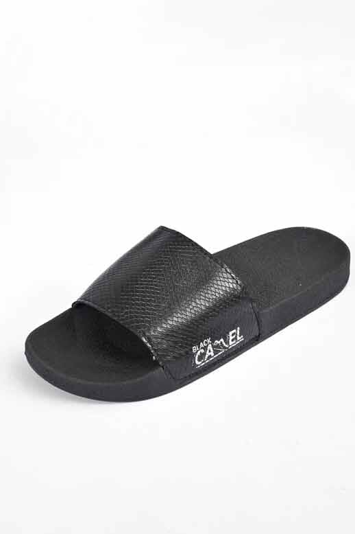 Elo Black Camel Men's Henith Texture Design Printed Design Slides Black
