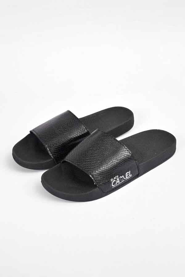 elo Black Camel Men's Henith Texture Design Printed Design Slides Black