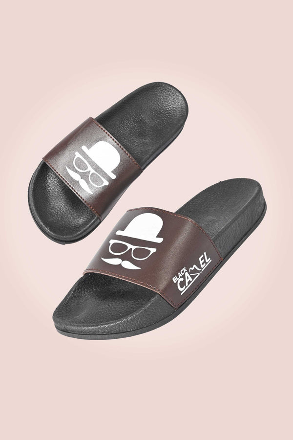 Elo Black Camel Men's Mustache Printed Slides Black