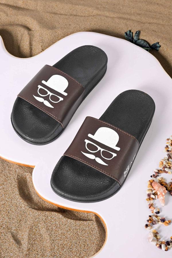 Elo Black Camel Men's Mustache Printed Slides Black