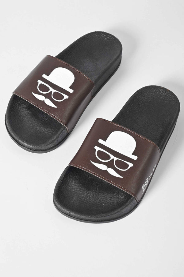 Elo Black Camel Men's Mustache Printed Slides Black