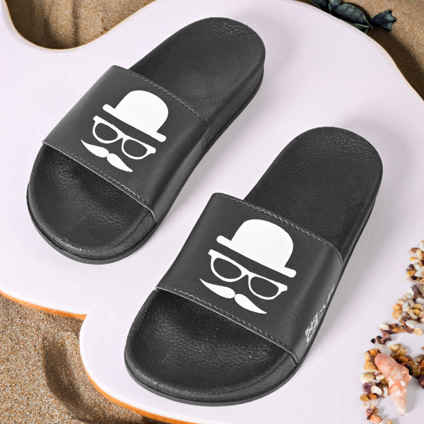 elo Black Camel Men's Mustache Printed Slides Black