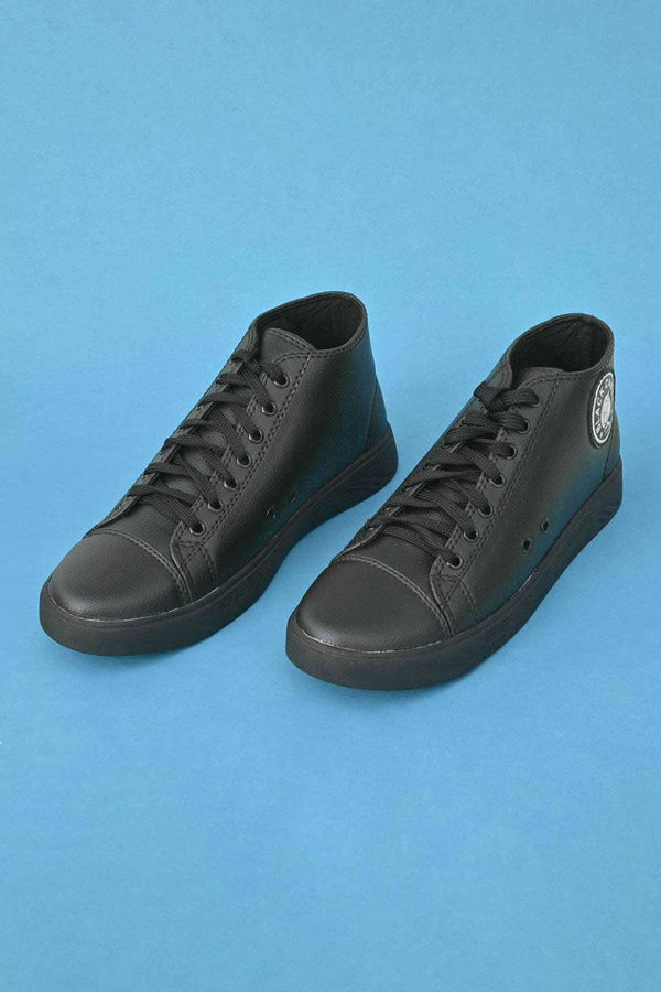 Elo Black Camel Men's PU Leather Long Cut Sneakers Shoes Black