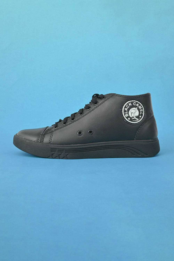 elo Black Camel Men's PU Leather Long Cut Sneakers Shoes Black