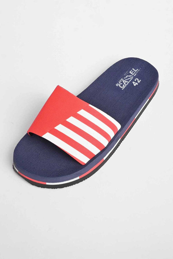 Elo Black Camel Men's Striped Design Soft Slides Mustard