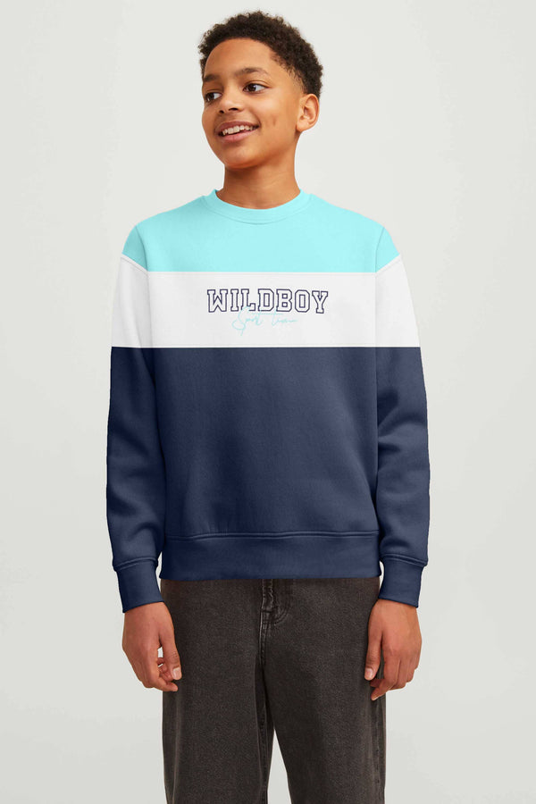 Elo Boomerang Boy's Contrast Panel Design Sweat Shirt Navy & Turquoise