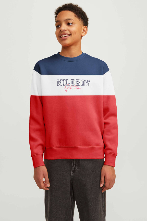 Elo Boomerang Boy's Contrast Panel Design Sweat Shirt Navy & Turquoise